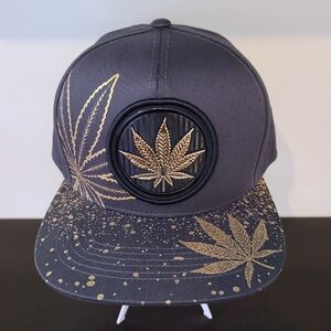 Black Patch Gold Weed Leaves Black Snapback